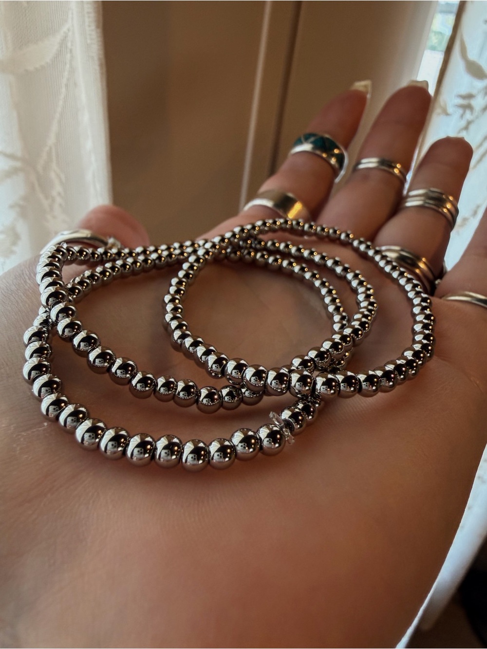 Stainless Steel Beaded Stretch Bracelets - Set of 3